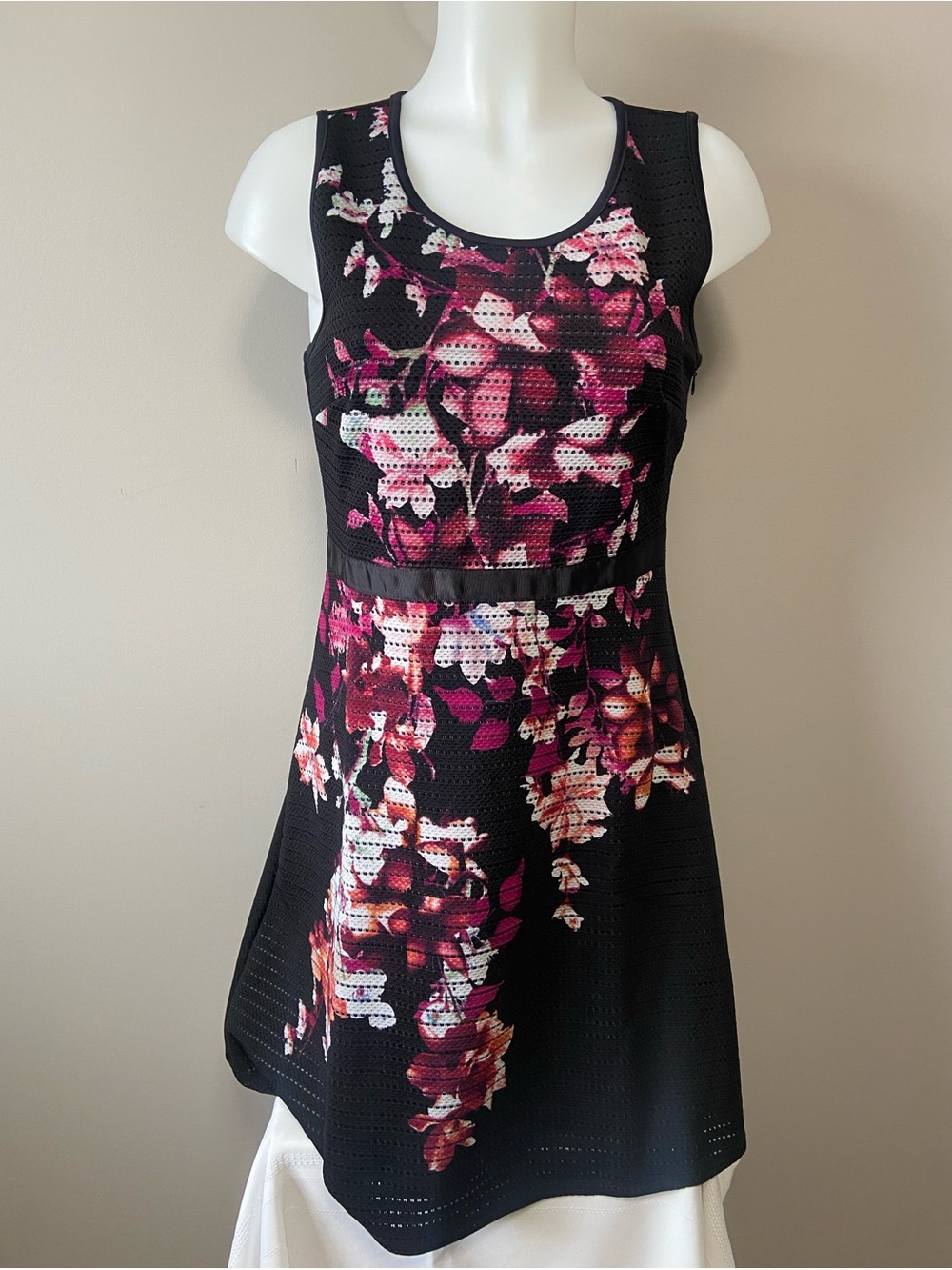 Dex Black Sleeveless Mini Dress with Pink Floral Print
